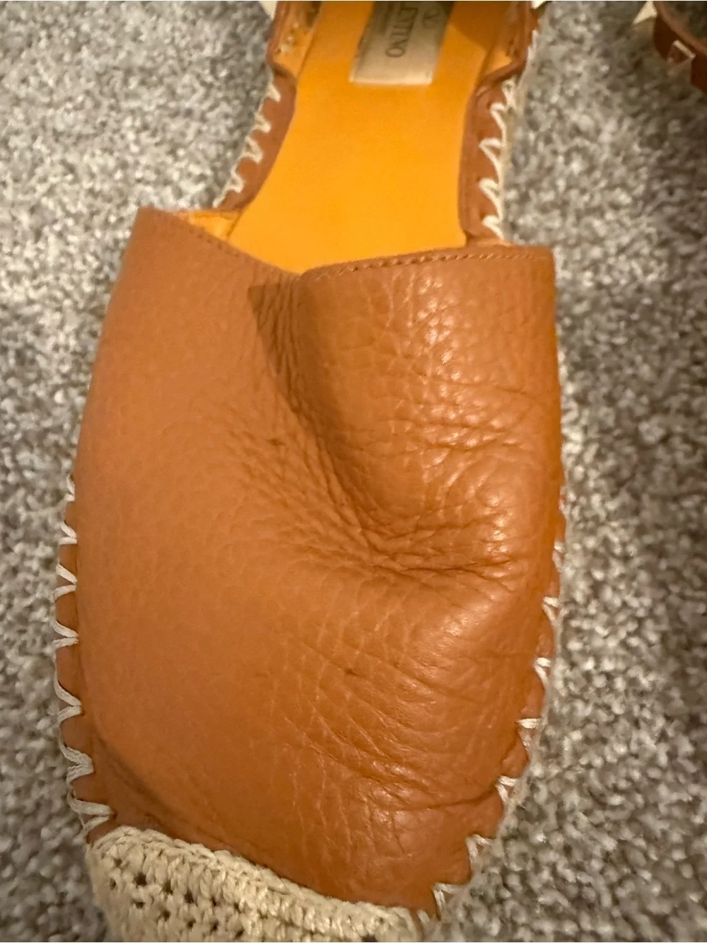 Valentino Tan Leather Espadrille Sandals with Gold Studs